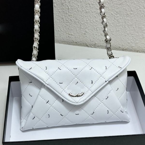 

women envelope shoulder bag designer quilted tote two-tone letter real leather silver metal hardware crossbody street trends matelasse chain