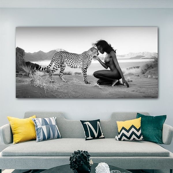 

zwart wit natuurlijke landschap posters prints muur art canvas schilderij sneeuw luipaard naakt vrouwen foto voor woonkamer decor