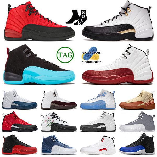 

designer outdoor cherry jmpman 12 12s sports basketball shoes white flu game dark grey game royal black french blue men sports sneakers trai