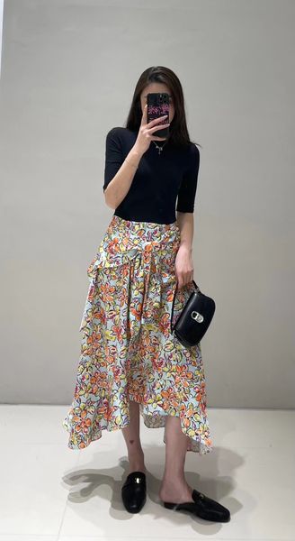 

casual dresses maje floral printed two-piece high waisted short sleeves dress for women-size-s-l, Black;gray