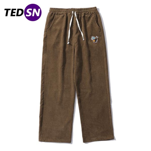 

pants tedsn 2022 spring wide leg pants men corduroy harajuku streetwear oversized trousers bee sweatpants casual black bottoms autumn