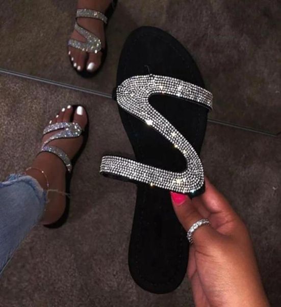 

slippers summer beach for women casual solid crystal roman plussize flat flip flops ladies sandals shoes7993229, Black