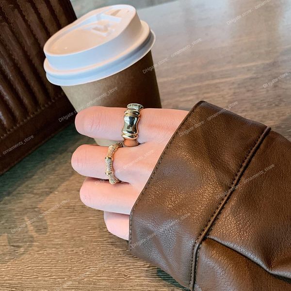 

design gold color bamboo skeleton open rings for woman 2022 korean fashion jewelry unusual ring set accessories for gothic girls fashion jew, Golden;silver