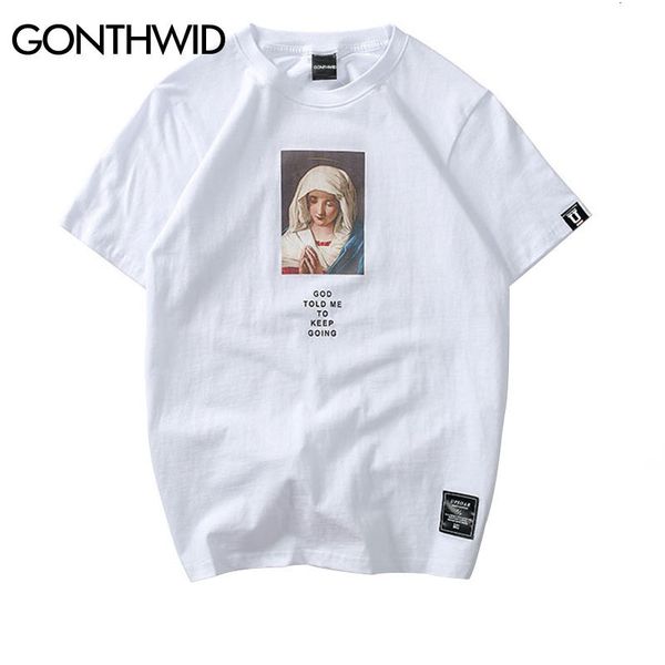 

mens tshirts gonthwid mens virgin mary printed short sleeve t shirts summer casual cotton hip hopo tees fashion streetwear tshirts 230418, White;black