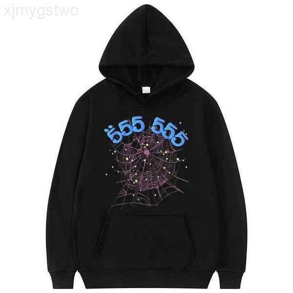 

fashion creativity sp5der 555555 angel number hoodie men women spider web pattern sweatshirt loose clothing g220813 6zgb3, Black
