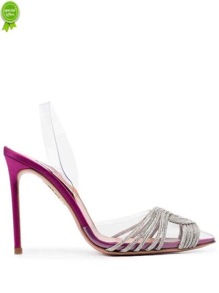 

designer sandals shoes perfect aquazzura gatsby sling 105mm pumps transparent pvc crystal high heel sandals, Black