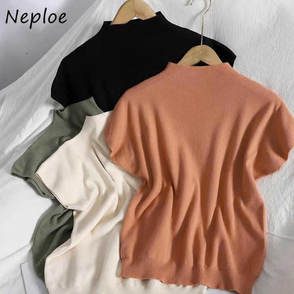 

t-shirt neploe fashion allmatch swetry damskie bluzki solid color sweter z dzianiny wiosna nowa koszulka damska prosta dzianina tshirt k, White