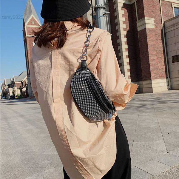 

shoulder bags women's diamond belt bag luxury fanny pack designer crossbody chest bags brand chain banana hip waist bag female fashion