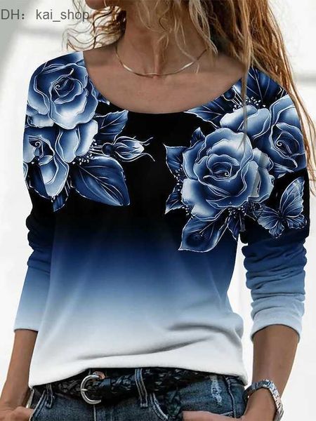 

women's hoodies & sweatshirts green purple rose gradient printing long sleeve sweater daily versatile round neck painting 21, Black