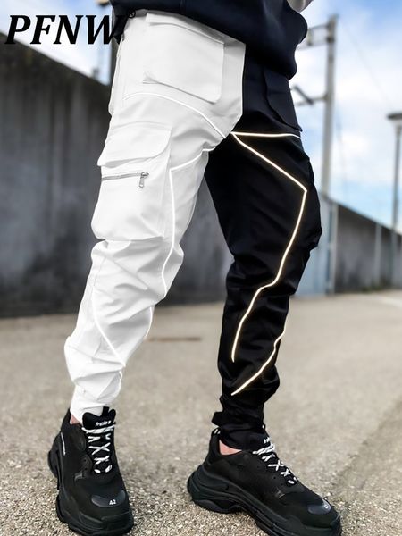 

men's pants pfnw solid stitched pocket cargo pants men's dark high street streetwear autumn loose trend techwear male darkwear 12, Black