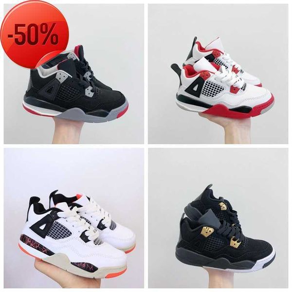 

2023 r 4 kids basketball shoes children outdoor sports shoes gym red chicago 4s luxury athletic boys and girls sneakers with size 26-35, Black