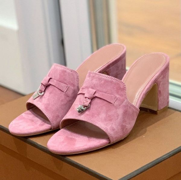 

summer loros charms slides embellished suede slippers luxe sandals shoes genuine leather open toe casual flats for women luxury factory foot, Black