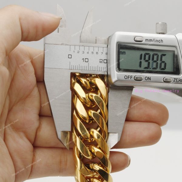 

heavy huge 16/20mm yellow gold tone cuban curb link chain stainless steel necklace mens gift 7-40inch custom size fashion jewelrynecklace je, Silver