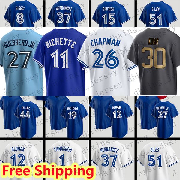 

blue 27 vladimir guerrero jr. baseball jerseys daulton varsho toronto bo bichette matt chapman alejandro kirk george springer kevin kiermaie, Blue;black