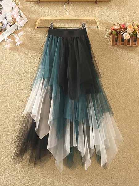 

dresses tigena long tutu tulle skirt women fashion 2022 summer korean irregular contrast color high waist pleated maxi skirt female, White;black
