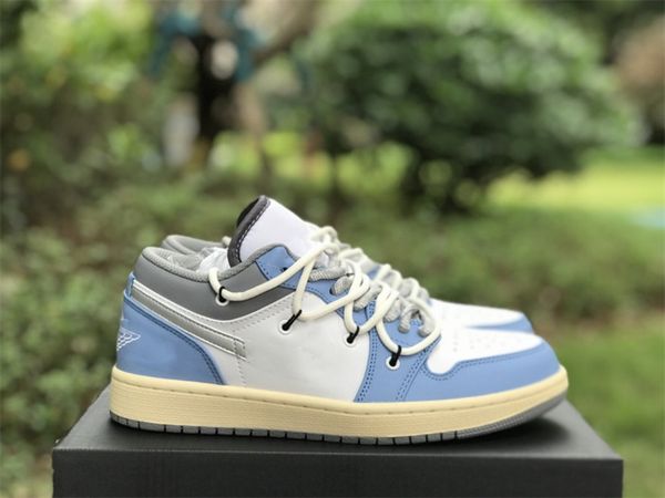 

basketball shoes 1s jumpman 1 low vintage grey white blue og 2023 release outdoor sneaker sports with original box