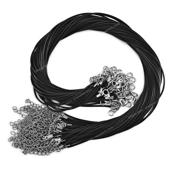 

50pcs/lot 1.5/2mm leather cord necklace with lobster clasp wax rope chain for diy necklaces pendant wax cord jewelry findings jewelry making, Blue;slivery