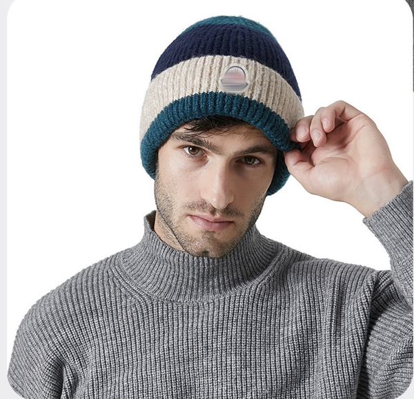 

MONCL Wool hat Beanie Couple Striped luxury designer Fashion Men Women autumn and winter official website version 1:1 craft 5color, Blue