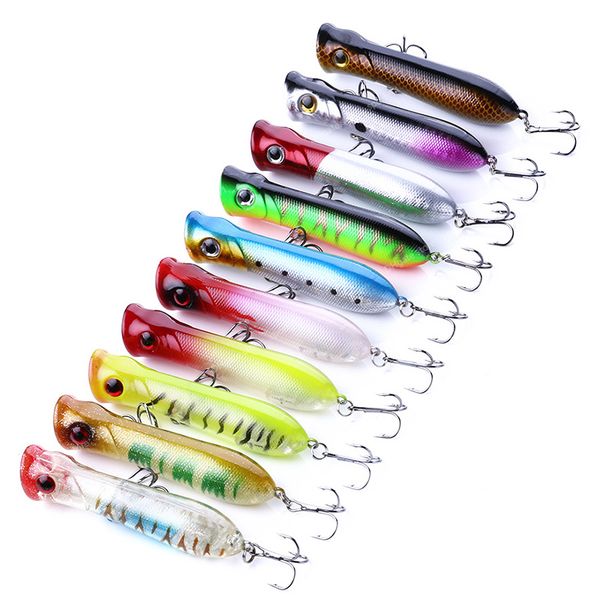 

10pcs/lot fishing lure set mixed new models fishing tackle 10 color 80mm 11.5g water popper lures mix fishing bait fishingfishing lures spor