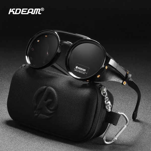 

sunglasses kdeam vintage round sunglasses men women leather shield sun glasses twin bridge designed shade kd179 230418, White;black