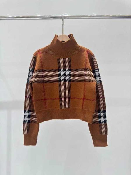 

Women' Knits Tees High definition year women' fashion plaid wool sweater short high neck top for women 307M, Coffee