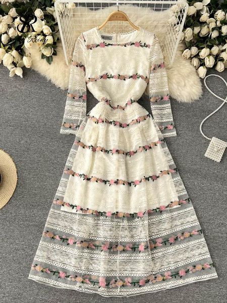 

dresses singreiny lace summer french style dress women 2022 mesh embroidery zipper beach vacation romantic elegant slim ladies dresses, Black;gray