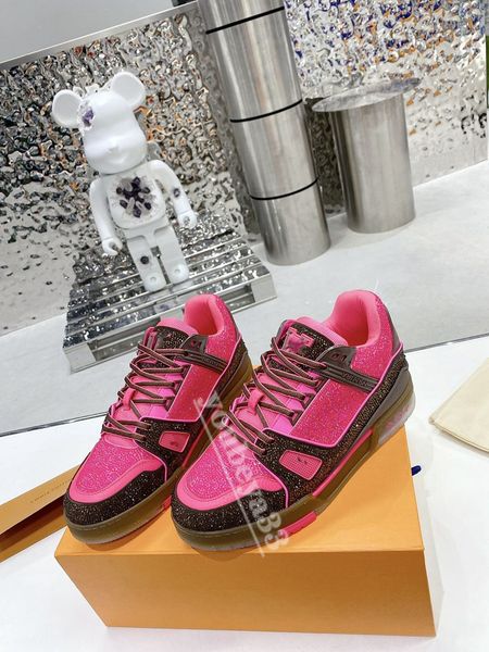 

luxury designer women mens casual shoes fashion colorful crystal woman flats loafers runway outfit platform wedges lace up trainers sneakers, Black