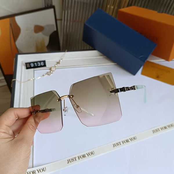 

Fashion designer LOU VUT luxury Cool sunglasses 2022 New Square Frameless Trimmed Sunglasses Mesh Red Glasses Large Frame