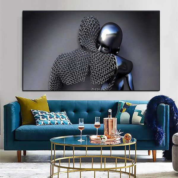 

love art statue poster print wall picture nordic couples metal figure sculpture wall art canvas painting for living room decor