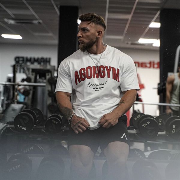 

mens tshirts largetype men loose tshirt cotton casual sporting oversized tee shirt gym running streetwear fitness sports clothing 230418, White;black