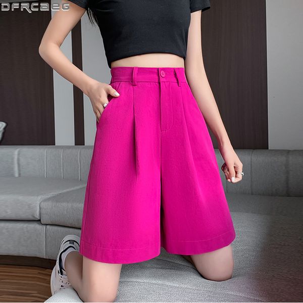 

women's shorts fashion streetwear wide leg shorts women loose plus size boyfriend bermuda feminina elastic waist red green black short, White;black