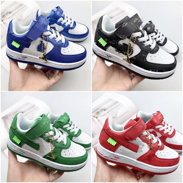 

2023 boys girls force 1 running shoes sneaker lous viton x nlke air low by off 5 colours white red black green yellow blue kids trainers spo