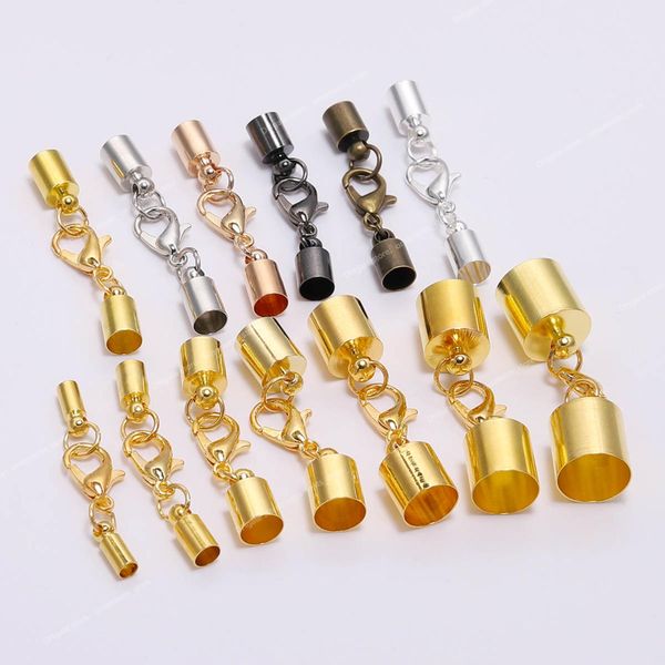 

10pcs/lot leather cord bracelet lobster clasps hooks 3 4 5 6 8 10mm crimps end tip caps connectors for jewelry making findings jewelry makin, Blue;slivery
