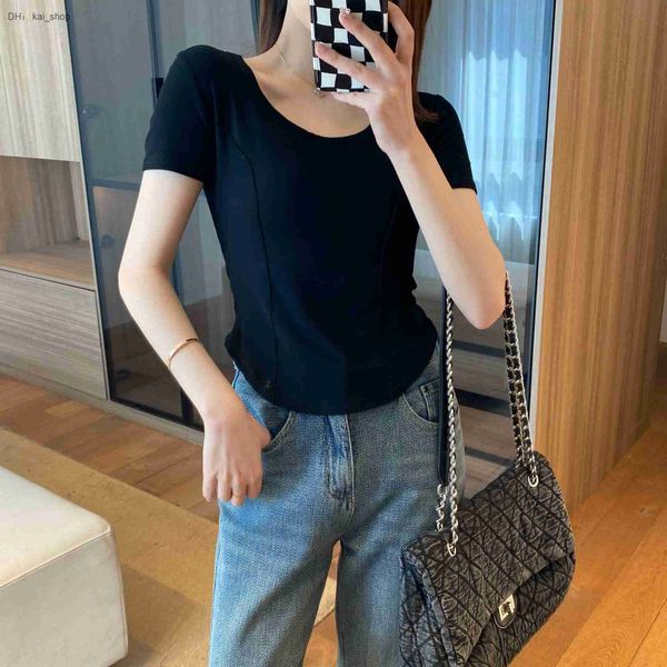 

t-shirt westernized spicy girl t-shirt~slim fit u-neck solid cotton short sleeve spring/summer new 21, White