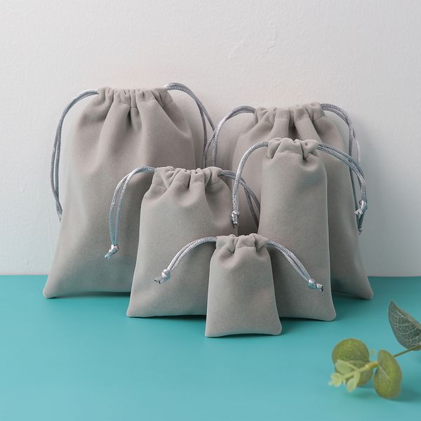 

50pcs grey velvet drawstring bag 10x15cm jewelry package storage for wedding party gift packing pouches womens grils baby shower small pouch, Pink;blue