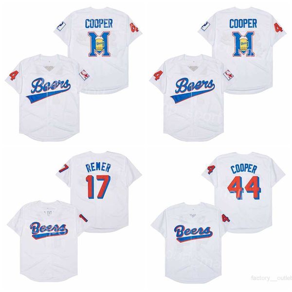

movie baseball beers 17 doug remer jersey 44 joe coop cooper all stitched white team color breathable pure cotton cool base university for s, Black