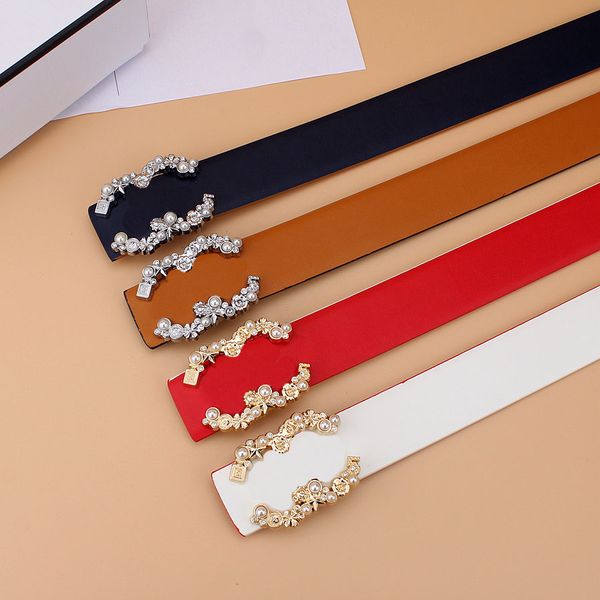 

belts fashion brand belt women design pearl inlaid letter buckle double-sided belt men ladies casual jeans dress waistband width 3.3cm, Black;brown