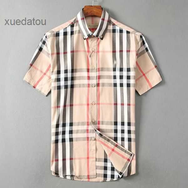 

designer mens casual shirt burbereys mens camisas de hombre fashion geometric check print short sleeved lapel business versatile -3xl 4 omj, White;black
