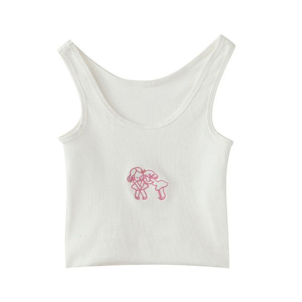 

camisoles tanks puwd sweet girls embroidery slim short summer fashion ladies soft cotton sleeveless crop casual women chic tank 230418, Black;white