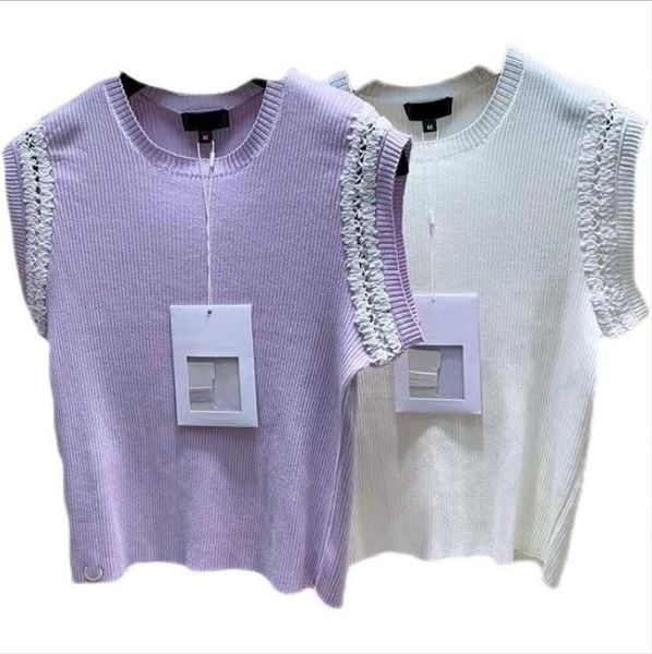 

418 2023 summer womens sweater sleeveless pullover white purple crew neck fashion striped clothes zhen, White;black