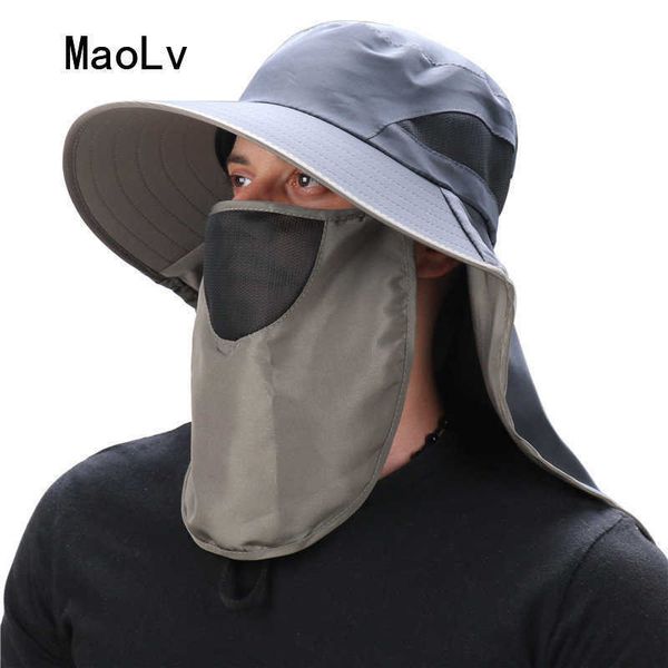 

other fashion accessories new men outdoor sunscreen hat women face neck protection sun cap removable mask fisherman hat visor bucket hat hat, Silver