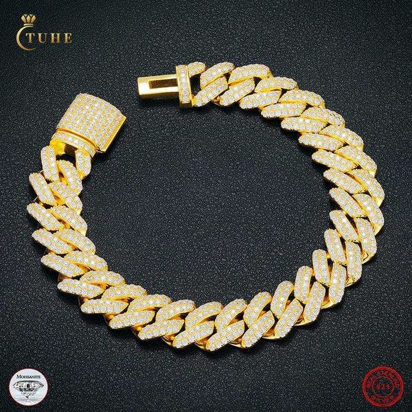 

custom jewelry men's bracelet 14mm gold plated 925 sterling silver vvs moissanite diamond miami cuban link chain bracelet