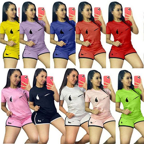

2023 brand women embroidery letter tracksuits short sleeve 2 piece sets t-shirts shorts summer crew neck jogging suit solid color outfits fa, Gray
