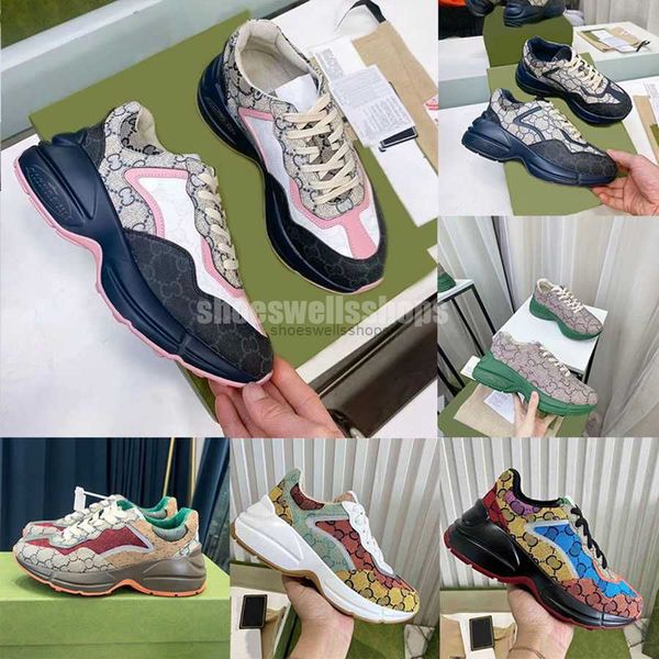 

rhyton sneakers ladies shoe trainers luxury designer vintage chaussures fashion shoeswave mouth sneaker beige men women size 35-45, Black