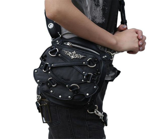 

mini waist bag women motorcycle leg bags black gothic pu leather small crossbody phone case holder1844020