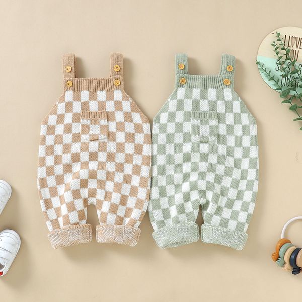 

rompers 0-2yrs born girls plaid clothes outfits sleeveless knitted romper cotton spring autumn kids girls jumpsuits 230418, Blue