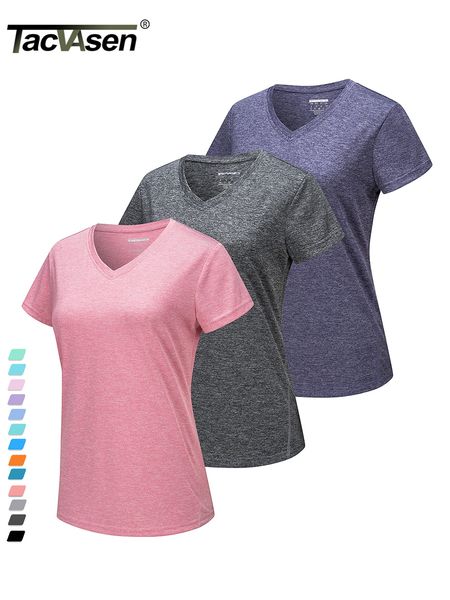 

women's tshirt tacvasen 3 pieces summer v neck tshirts womens casual short sleeve shirts packs 3 lots quick dry running workout gym pul, White