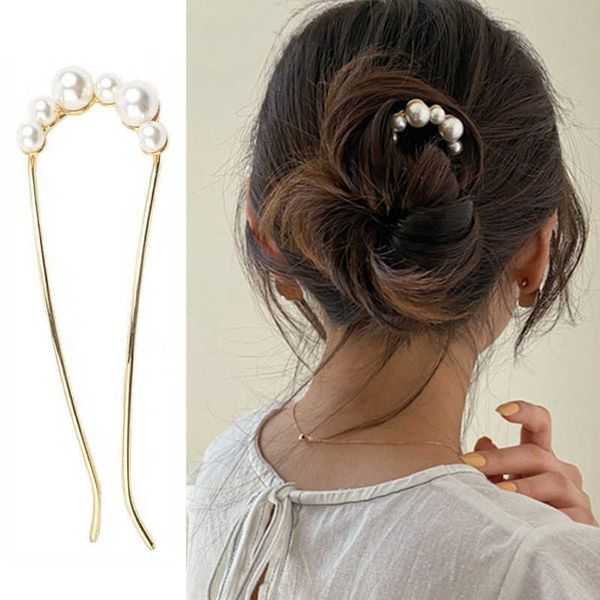 

hairpins 1pcs u shaped hairpins pearl alloy waved hair clips simple metal bobby pins barrettes bridal hairstyle tools accessories wedding w0, Golden;silver