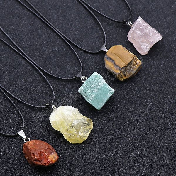 

natural stone irregular amethyst necklace women pendant necklace fashion jewelry extendable leather rope charming accessories, Silver
