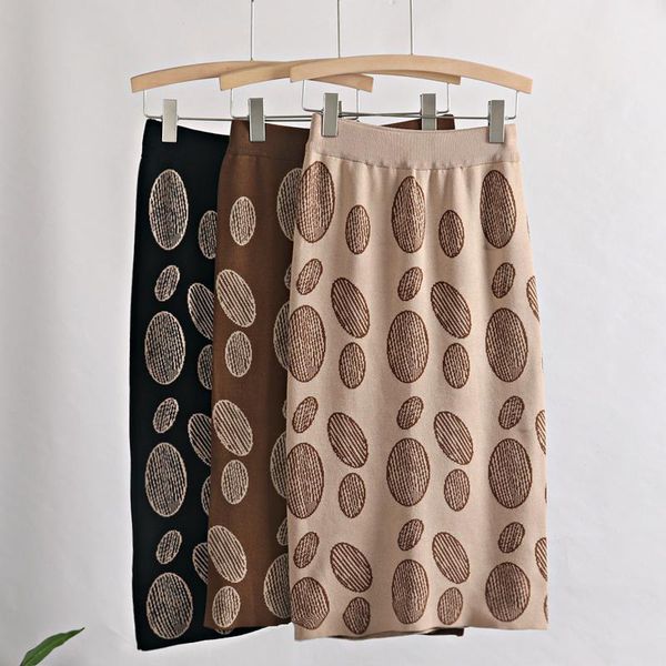 

dresses gigogou polk dot jacquard knitted women sweater skirt elastic high waist a line skirts winter thick ladies warm bodycon skirt, White;black